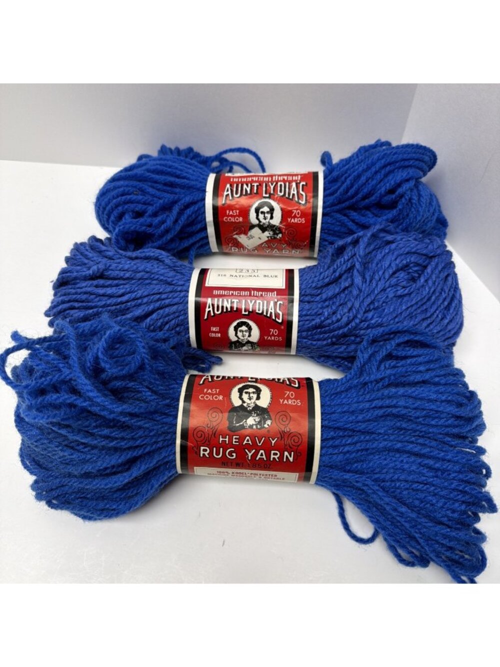 Aunt Lydia's Rug Yarn 216 National Blue 3 Skeins NEW 70 Yards Each Crafting